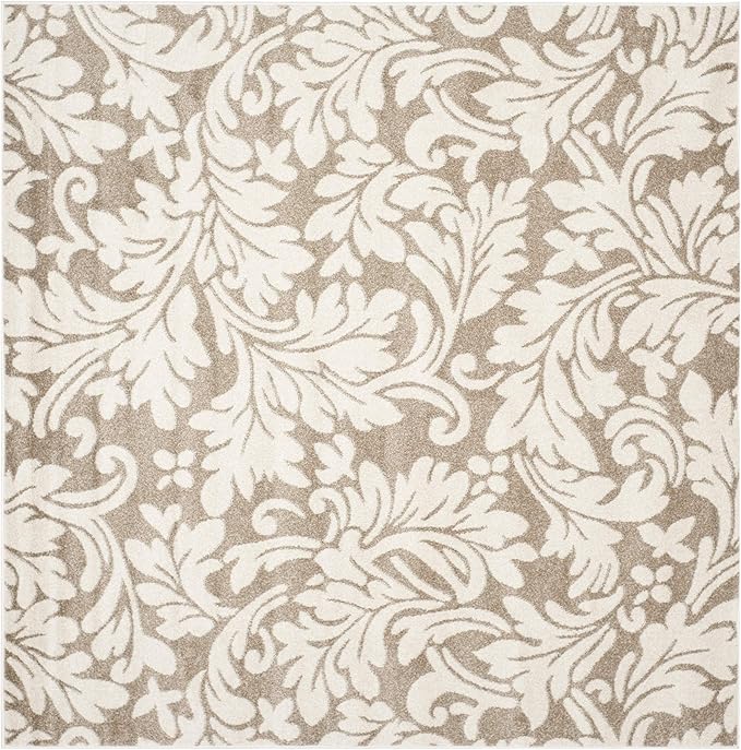 SAFAVIEH Amherst Collection Area Rug - 7' Square, Wheat & Beige, Floral Design, Non-Shedding & Easy Care, Ideal for High Traffic Areas in Living Room, Bedroom (AMT425S)