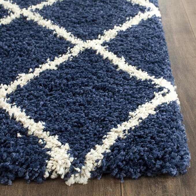 SAFAVIEH Hudson Shag Collection Accent Rug - 4' x 6', Navy & Ivory, Modern Trellis Design, Non-Shedding & Easy Care, 2-inch Thick Ideal for High Traffic Areas in Foyer, Living Room, Bedroom (SGH281C)