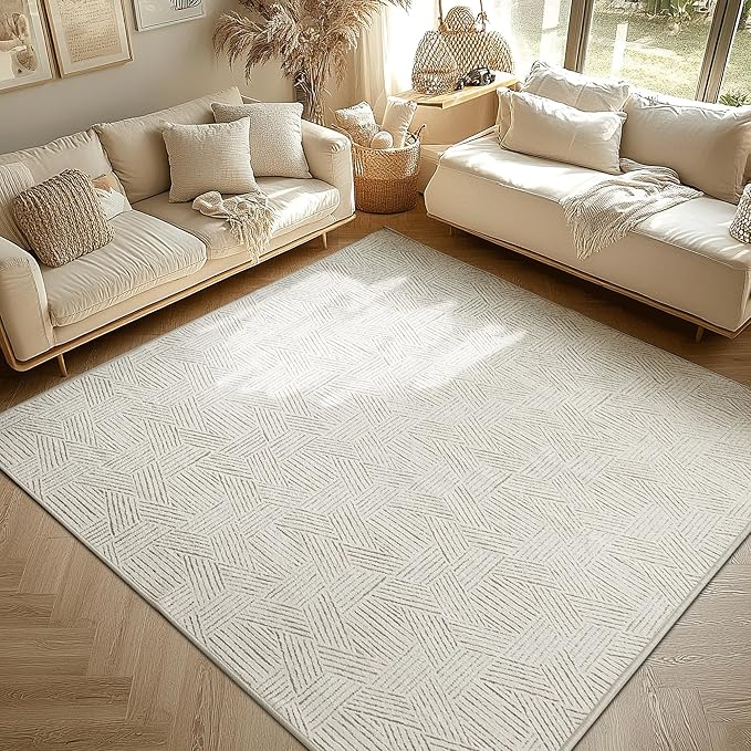 NICETOWN Large Area Rug 6x9 Living Room Rugs, Brown Jacquard Thin Machine Washable Rug for Entryway Non-Slip Door Mat, Ultra Soft Area Rug 6x9 Geometric for Bedroom Kitchen Office, Brown