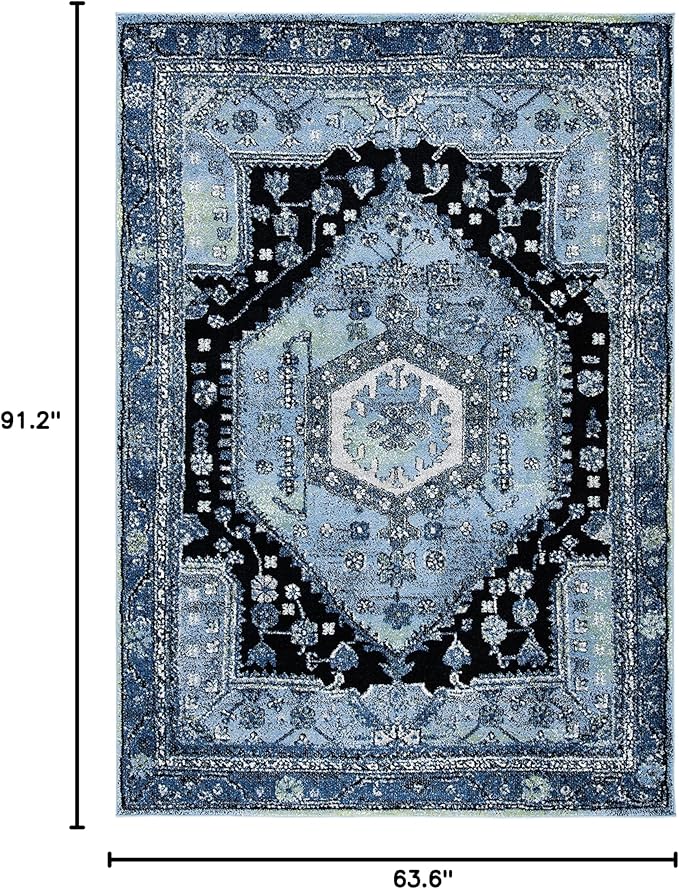 SAFAVIEH Vintage Hamadan Collection Area Rug - 5'3" x 7'6", Light Blue & Black, Traditional Oriental Design, Non-Shedding & Easy Care, Ideal for High Traffic Areas in Living Room, Bedroom (VTH204J)