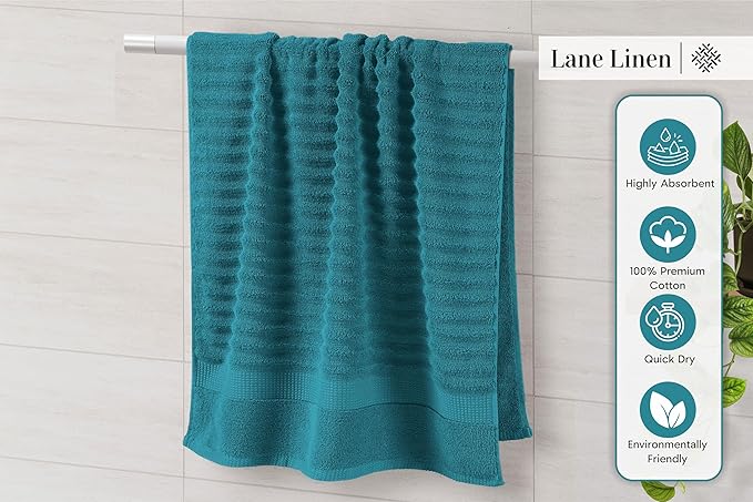 LANE LINEN 6 Piece Bath Towel Set - Zero Twist Cotton - Soft, Durable & Absorbent - 2 Bath, 2 Washcloths, 2 Hand Towels for Bathroom - Ideal for Home, Spa & Gym - Quality You Can Trust - Seaport Blue