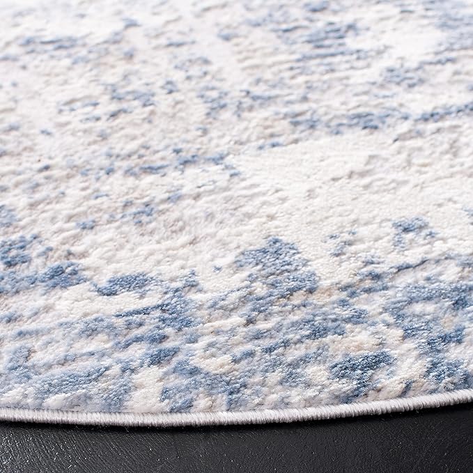 SAFAVIEH Amelia Collection Area Rug - 3' Round, Ivory & Blue, Modern Abstract Design, Non-Shedding & Easy Care, Ideal for High Traffic Areas in Living Room, Bedroom (ALA700A)