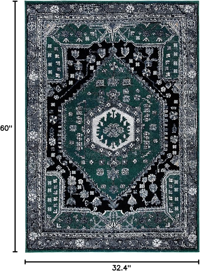 SAFAVIEH Vintage Hamadan Collection Accent Rug - 2'7" x 5', Green & Black, Design, Non-Shedding & Easy Care, Ideal for High Traffic Areas in Entryway, Living Room, Bedroom (VTH204Y)