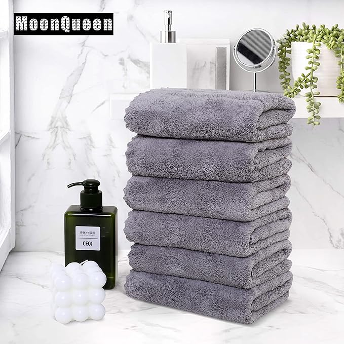 6 Pack Premium Hand Towels - Quick Drying - Microfiber Coral Velvet Highly Absorbent Towels - Multipurpose Use as Hotel, Bathroom, Shower, Spa, Hand Towel 16 x 28 inches (Light Grey)