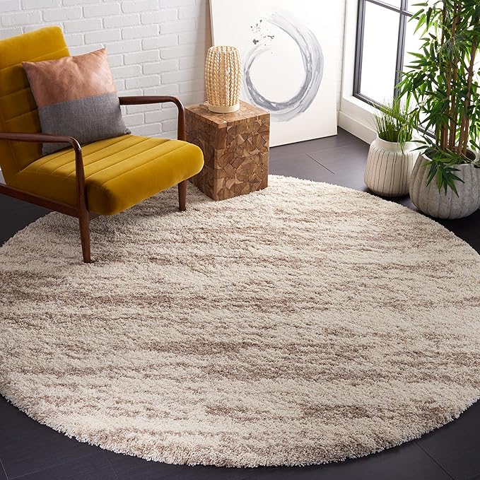 SAFAVIEH Hudson Shag Collection Area Rug - 4' Round, Ivory & Beige, Modern Design, Non-Shedding & Easy Care, 2-inch Thick Ideal for High Traffic Areas in Living Room, Bedroom (SGH206B)