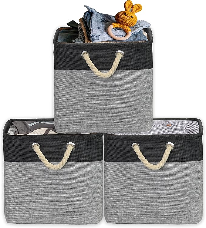Simple Houseware Fabric Storage Cubes, 13" x 13" Storage Bin, 3 Pack, Dark Gray