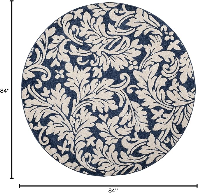 SAFAVIEH Amherst Collection 7' Round Navy/Ivory AMT425P Floral Non-Shedding Dining Room Entryway Foyer Living Room Bedroom Area Rug