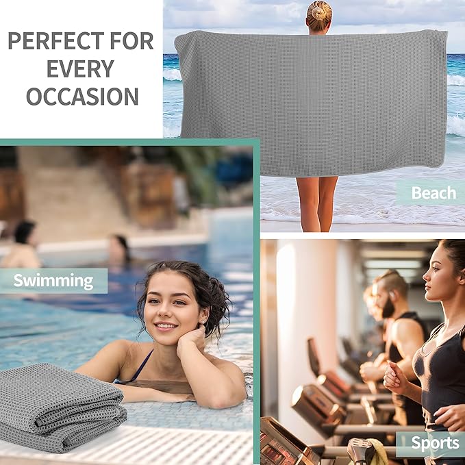 Microfiber Waffle Bath Towels, 4 Pieces, Soft, Absorbent, Fast Drying, Lint Free 430 GSM (Gray)