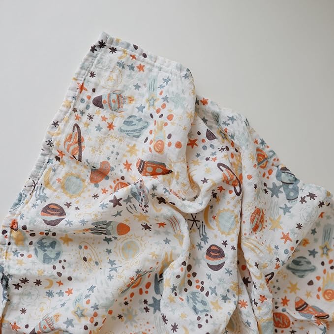 mushie Muslin Baby Swaddle Blanket | 100% Organic Cotton (Space)