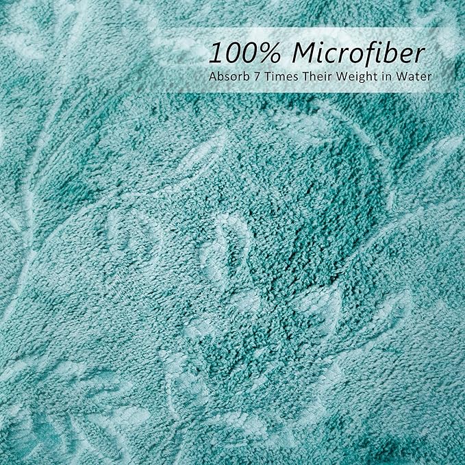 Microfiber Bath Towels, Bath Towel 6 Pack(30" x 60"), Oversized, Soft, Super Absortbent and Fast Drying, Multipurpose Use for Sports, Fitness, Yoga, Green-Floral Embossed
