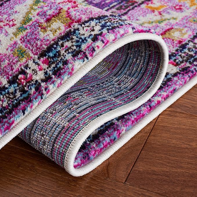 SAFAVIEH Monaco Collection Runner Rug - 2'2" x 8', Violet & Fuchsia, Non-Shedding & Easy to Clean, Distressed Medallion Design, Ideal for Hallway, Foyer, Entryway, Kitchen, Bedroom (MNC243P)