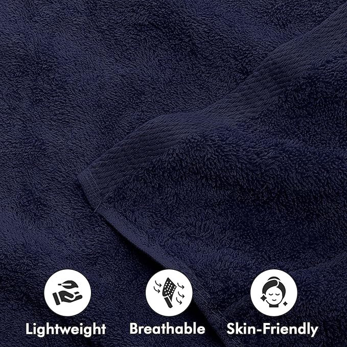 100% Cotton Hand Towels for Bathroom – Soft & Absorbent Towel Set– Pack of 6 Small Towel (34x20in) – Quick Dry Luxury Cotton Hand Towels – Navy Blue