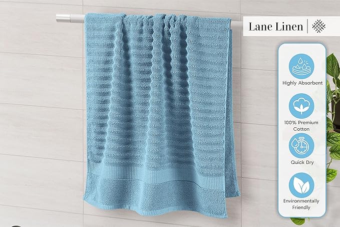 LANE LINEN Cotton Bath Towels Set of 6 - Exclusive Zero Twist - Softer, Quick Dry & Absorbent - 2 Bath, 2 Washcloths, 2 Hand Towels for Bathroom - Durable, Premium Quality & Ideal Gift for Him - Blue