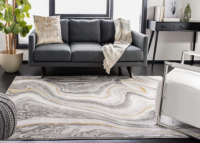 SAFAVIEH Craft Collection Accent Rug - 2'7" x 5', Grey & Gold, Modern Abstract Design, Non-Shedding & Easy Care, Ideal for High Traffic Areas in Entryway, Living Room, Bedroom (CFT819F)