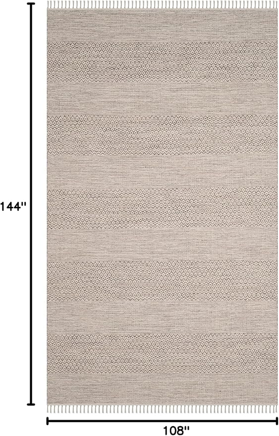 SAFAVIEH Montauk Collection Area Rug - 9' x 12', Ivory & Steel Grey, Handmade Flat Weave Boho Farmhouse Cotton Tassel Fringe, Ideal for High Traffic Areas in Living Room, Bedroom (MTK330M)