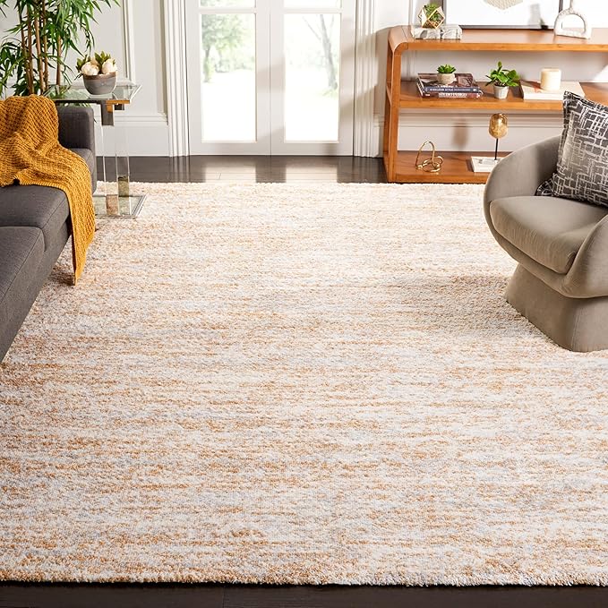 SAFAVIEH Area Rug 8x10 - Berber Shag Collection - Large - Ivory & Light Gold, Modern Design, Non-Shedding & Easy Cleaning, Plush Thick Pile, Ideal for Living Room, Bedroom, Dining Space (BER563D)