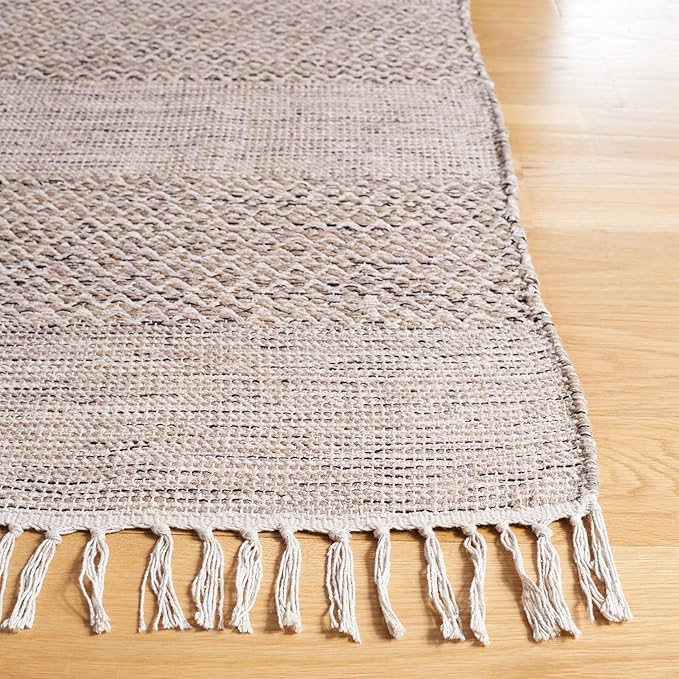 SAFAVIEH Montauk Collection Runner Rug - 2'3" x 18', Ivory & Steel Grey, Handmade Flat Weave Boho Farmhouse Cotton Tassel Fringe, Ideal for High Traffic Areas in Living Room, Bedroom (MTK330M)