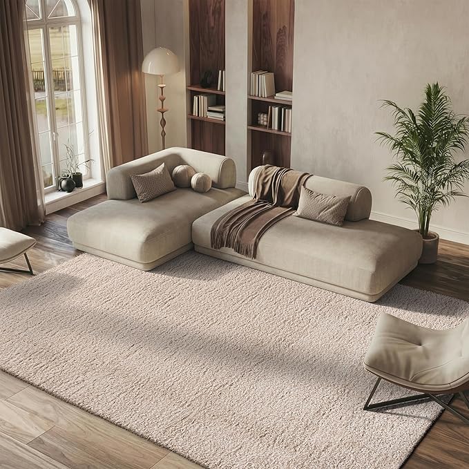 SAFAVIEH Area Rug 8x10 - Lindsay Shag Collection - Large - Beige, Non-Shedding & Easy Cleaning, Ultra Plush Thick Pile, Ideal for Living Room, Bedroom, Dining Space (LNS560B)