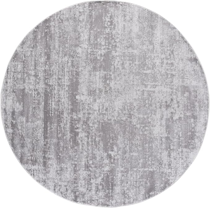 SAFAVIEH Amelia Collection Area Rug - 7' Round, Ivory & Stone Grey, Modern Abstract Design, Non-Shedding & Easy Care, Ideal for The Entryway, Living Room, Foyer (ALA700E)