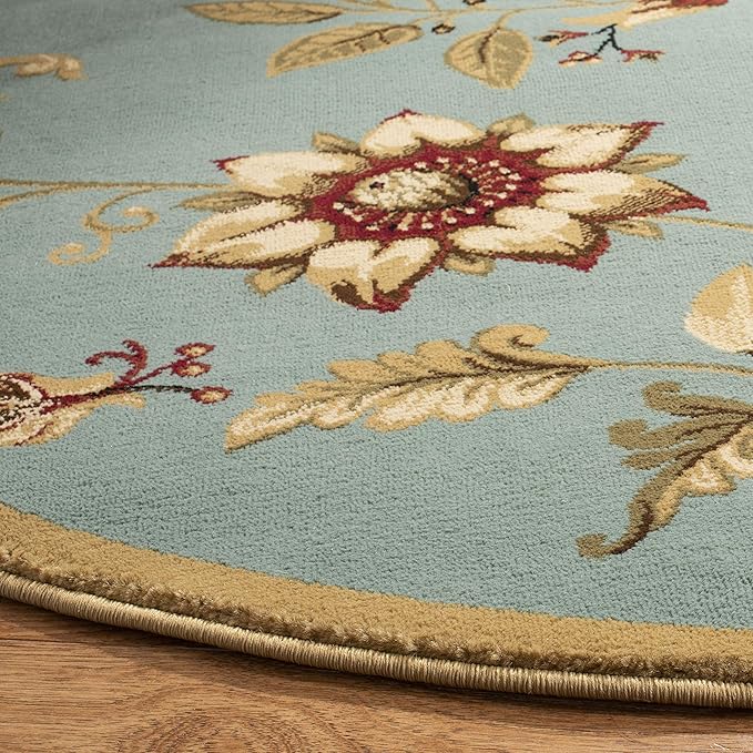 SAFAVIEH Lyndhurst Collection Area Rug - 5'3" Round, Blue & Multi, Traditional Floral Design, Non-Shedding & Easy Care, Ideal for High Traffic Areas in Living Room, Bedroom (LNH552-6591)