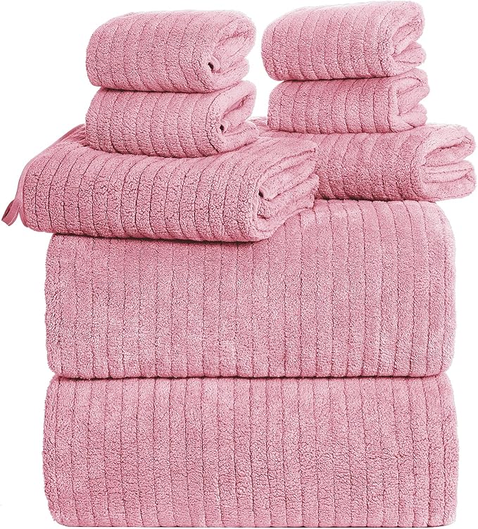 Oversized Bath Towels 8 Piece Towel Set, 2 Extra Large Bath Sheets, 2 Hand, 4 Washcloths, Luxury Soft Super Absorbent Thick Shower Towels for Bathroom, Spa & Hotel, Quick Dry, Pink