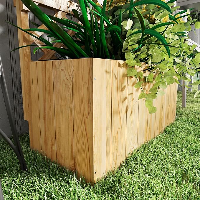 Outsunny Wooden Planter with Trellis, Raised Garden Bed with Hanging Roof, Plant Shelf, Drainage Holes and Bed Liner, for Climbing Plants, Vegetables, Flowers, 30" x 13" x 70", Natural