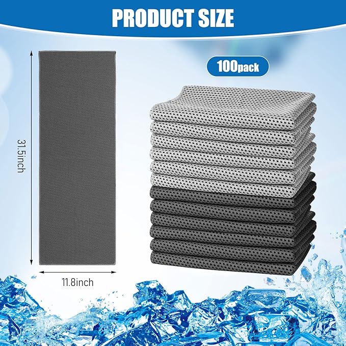 100 Pack Cooling Towel - Microfiber Cold Sports Sweat Rags Neck & Face Breathable Ice Chilly Towel for Gym Yoga Golf Workout Beach Accessories