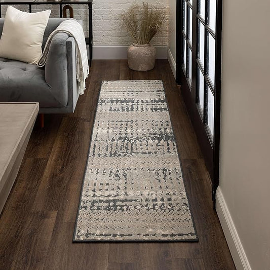 Mohawk Home Dutton Modern Abstract Stripe Gray 2' 1" x 7' 6" Area Rug Perfect for Kitchen, Living Room, Dining Room