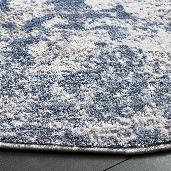 SAFAVIEH Amelia Collection Area Rug - 5'3" Round, Dark Blue & Grey, Modern Abstract Design, Non-Shedding & Easy Cleaning, Ideal for Living Room, Bedroom, Dining Space (ALA705M)