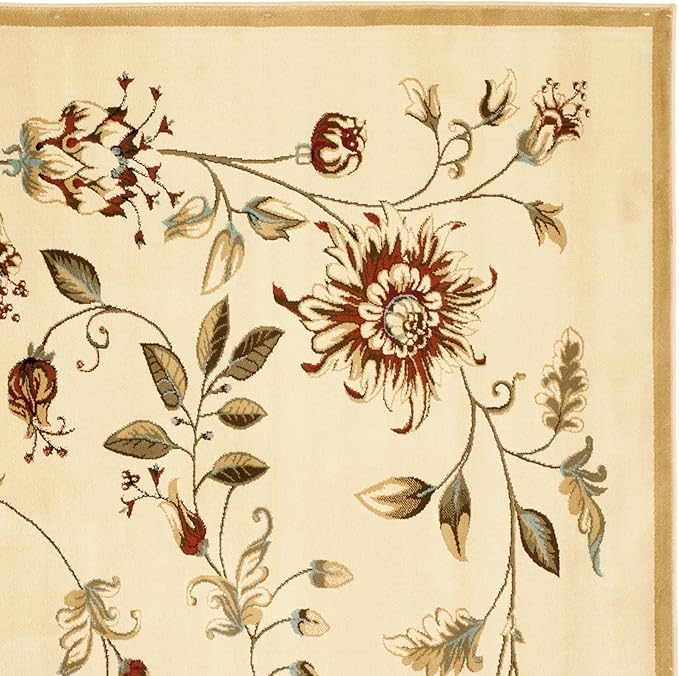 SAFAVIEH Lyndhurst Collection Area Rug - 6'7" Square, Ivory & Multi, Traditional Floral Design, Non-Shedding & Easy Care, Ideal for High Traffic Areas in Living Room, Bedroom (LNH552-1291)