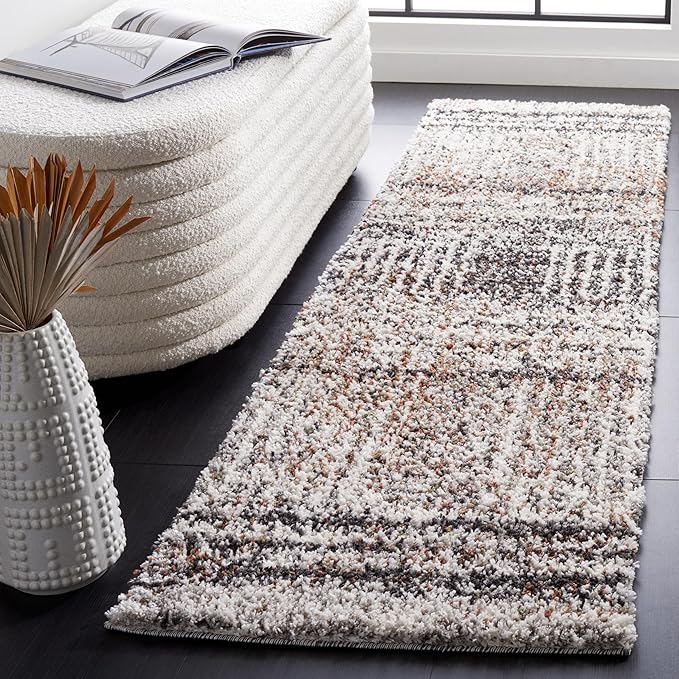 SAFAVIEH Jericho Shag Collection Area Rug - 2'2" x 10' Runner, Black & Rust, Non-Shedding & Easy Cleaning, Ultra Plush Thick Pile, Ideal for Living Room, Bedroom, Dining Space (JER100Z)