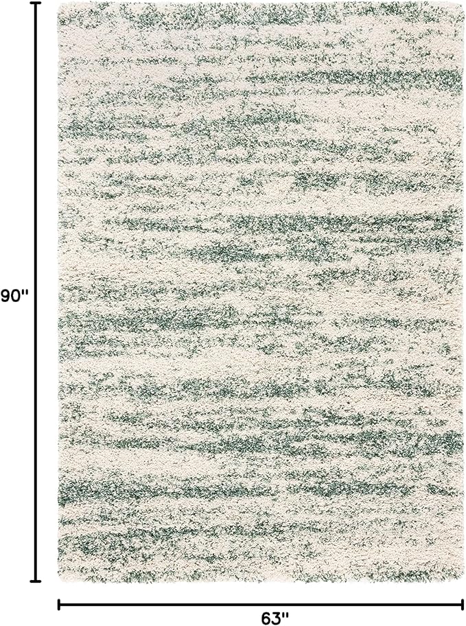SAFAVIEH Hudson Shag Collection Area Rug - 5'3" x 7'6", Ivory & Green, Modern Design, Non-Shedding & Easy Care, 2-inch Thick Ideal for High Traffic Areas in Living Room, Bedroom (SGH206Y)
