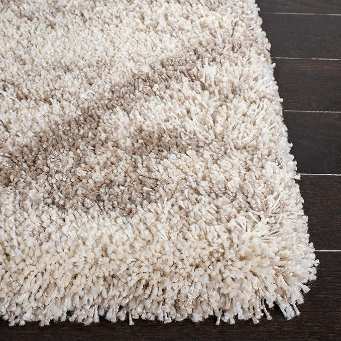 SAFAVIEH Hudson Shag Collection Area Rug - 8' Square, Multi Ivory & Beige, Modern Trellis Design, Non-Shedding & Easy Care, 2-inch Thick Ideal for High Traffic Areas in Living Room, Bedroom (SGH281H)