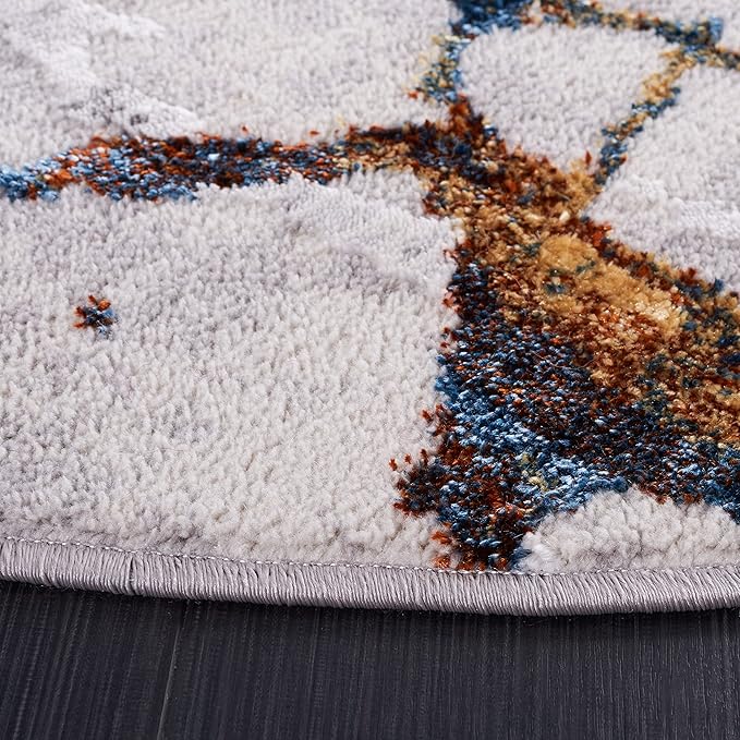 SAFAVIEH Amelia Collection Area Rug - 5' Round, Grey & Blue Gold, Modern Abstract Design, Non-Shedding & Easy Care, Ideal for High Traffic Areas in Living Room, Bedroom (ALA293M)
