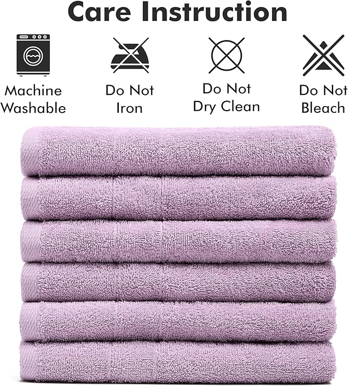 100% Cotton Hand Towels for Bathroom – Soft & Absorbent Towel Set– Pack of 6 Small Towel (34x20in) – Quick Dry Luxury Cotton Hand Towels – Lilac