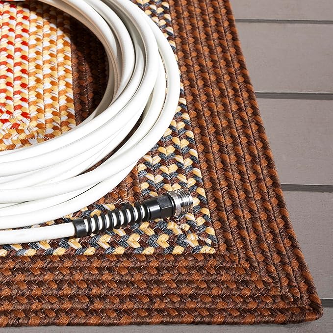 SAFAVIEH Washable Rug Outdoor Braided Collection - 5' Square, Brown & Light Brown, Handmade & Reversible, Non-Shedding & Easy to Clean, Ideal for Patio, Backyard, Mudroom (BRD313T)