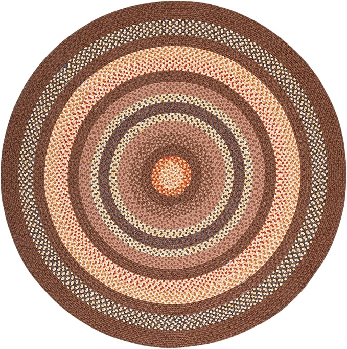 SAFAVIEH Washable Rug Outdoor Braided Collection - 5' Round, Brown & Light Brown, Handmade & Reversible, Non-Shedding & Easy to Clean, Ideal for Patio, Backyard, Mudroom (BRD313T)
