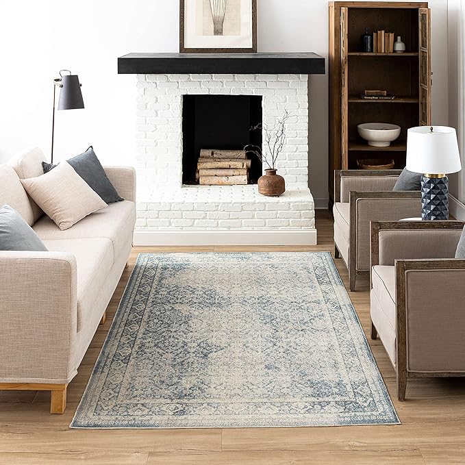 Mohawk Home Cassandra Abstract Ornamental Denim Blue 7' 10" x 10' Area Rug Perfect for Living Room, Dining Room, Office