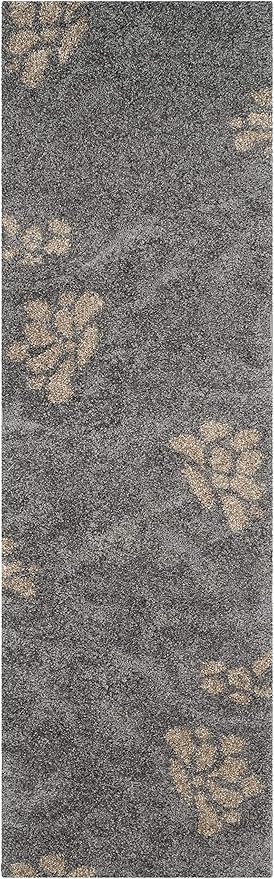 SAFAVIEH Florida Shag Collection Runner Rug - 2'3" x 7', Grey & Beige, Floral Design, Non-Shedding & Easy Care, 1.2-inch Thick Ideal for High Traffic Areas in Living Room, Bedroom (SG464-8013)