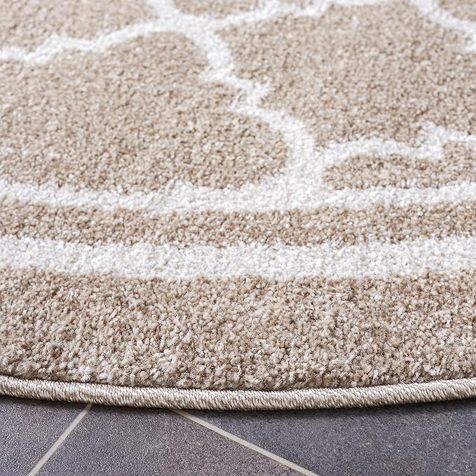 SAFAVIEH Amherst Collection 3' Round Wheat/Beige AMT422S Moroccan Trellis Non-Shedding Living Room Bedroom Area Rug