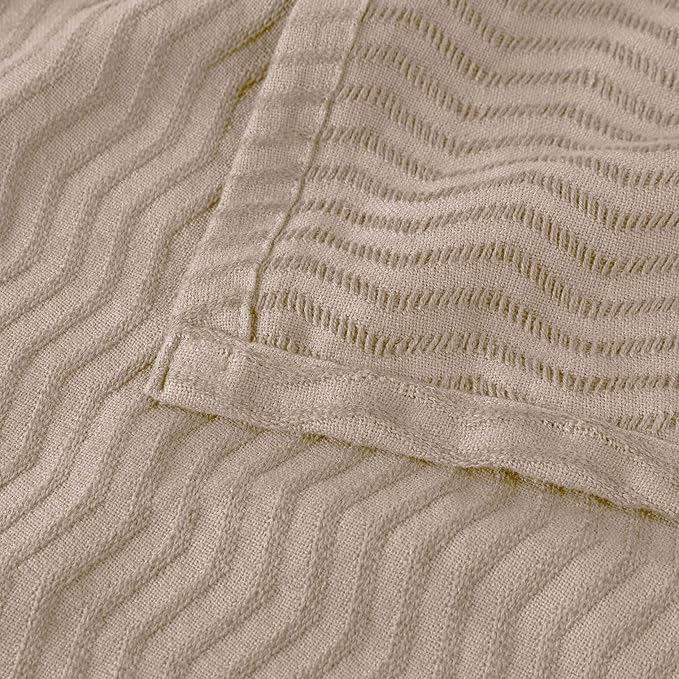 Superior JENA Cotton Blanket, for Picnic, Beach, Traveling or Camping, Bedroom Decor, Essentials, Cover for Bed, Couch, Lounging, Textured Jacquard, Modern Chevron Woven Blanket, Twin, Khaki