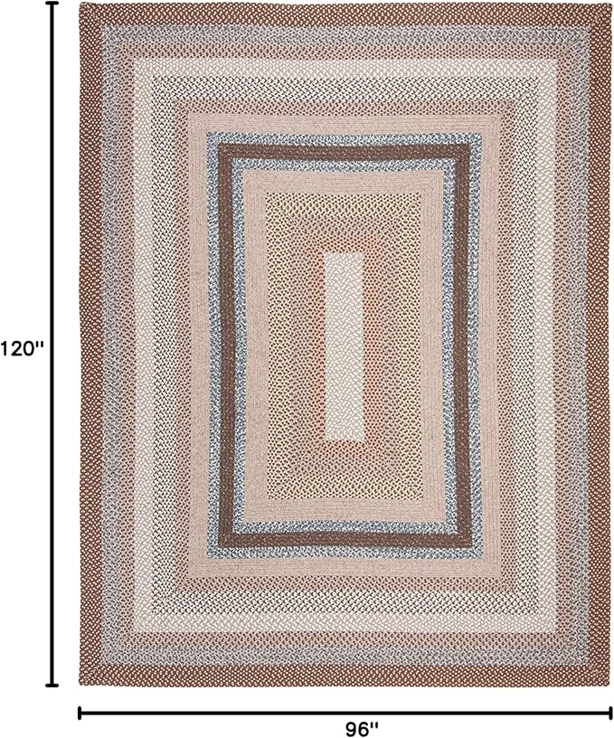 SAFAVIEH Washable Rug Outdoor Braided Collection - 8' x 10', Brown & Multi, Handmade & Reversible, Non-Shedding & Easy to Clean, Ideal for Patio, Backyard, Mudroom (BRD313A)
