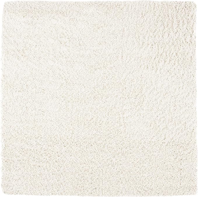 SAFAVIEH August Shag Collection Area Rug - 6'7" Square, Ivory, Solid Design, Non-Shedding & Easy Care, 1.5-inch Thick Ideal for High Traffic Areas in Living Room, Bedroom (AUG200C)