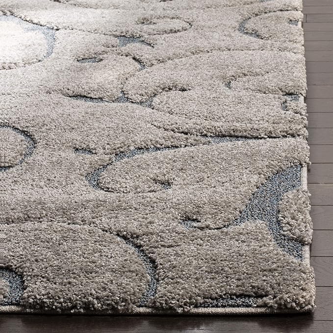SAFAVIEH Florida Shag Collection Accent Rug - 3'3" x 5'3", Grey & Light Blue, Scroll Design, Non-Shedding & Easy Care, High-Low Plush Pile, Ideal for Living Room, Bedroom, Dining Space (SG455-1160)