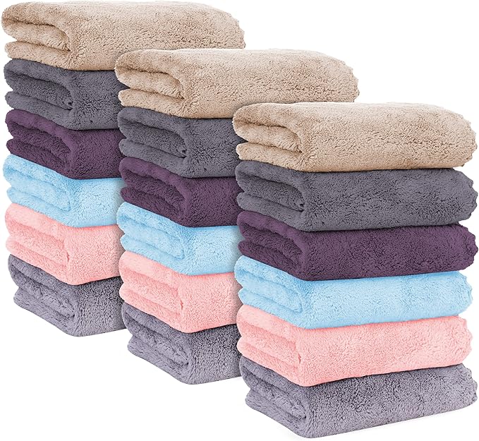 18 Pack Premium Hand Towels - Quick Drying - Microfiber Coral Velvet Highly Absorbent Towels - Multipurpose Use as Hotel, Bathroom, Shower, Spa, Hand Towel 16 x 28 inches (Multicolor)
