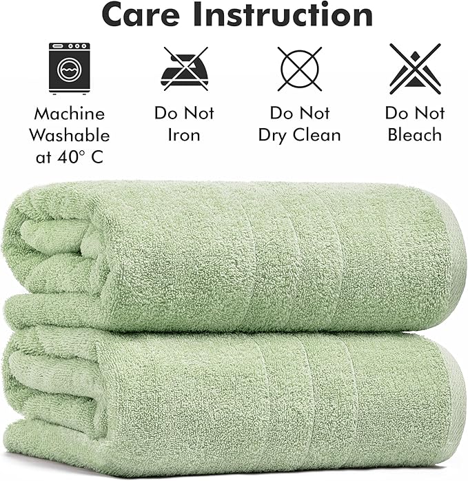 Bath Sheets – Extra Large Bathroom Sheet Set – Pack of 2 Jumbo Towels Light Green (71x35in) – 100% Cotton Soft Quick Dry Large Bath Towels for Adults Hotel Spa Bathroom Use