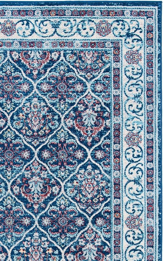 SAFAVIEH Brentwood Collection 3' x 5' Navy / Red BNT870N Oriental Damask Trellis Non-Shedding Living Room Bedroom Accent Rug