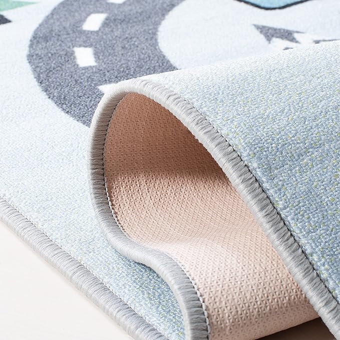 SAFAVIEH Washable Rug Kids Playhouse Collection - 2'2" x 6' Runner, Grey & Blue, Slip Resistant & Easy to Clean, Ideal for Kids Room, Playroom, Nursery, Boys & Girls Room (KPH226F)