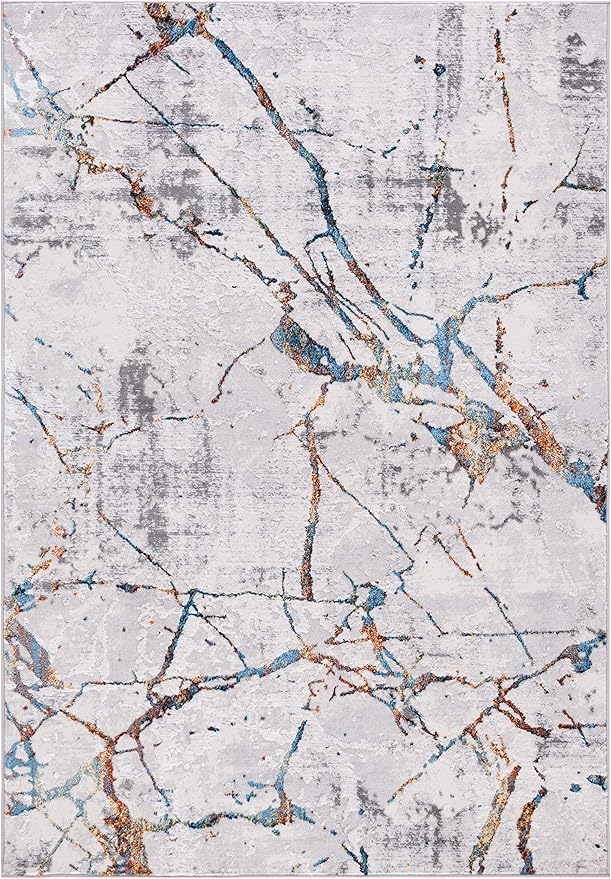 SAFAVIEH Amelia Collection Area Rug - 6' x 9', Grey & Blue Gold, Modern Abstract Design, Non-Shedding & Easy Care, Ideal for High Traffic Areas in Living Room, Bedroom (ALA293M)