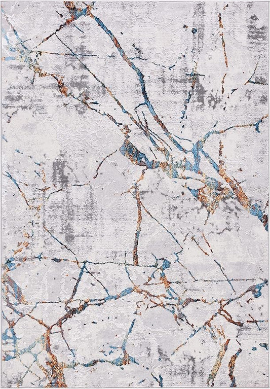 SAFAVIEH Amelia Collection Area Rug - 6' x 9', Grey & Blue Gold, Modern Abstract Design, Non-Shedding & Easy Care, Ideal for High Traffic Areas in Living Room, Bedroom (ALA293M)
